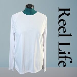 Reel Life Mens White Paradise Graphic Performance Shirt XL Thumbholes